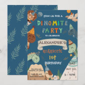 Boho Dinosaurus 1e Verjaardag Kaart (Voorkant / Achterkant)