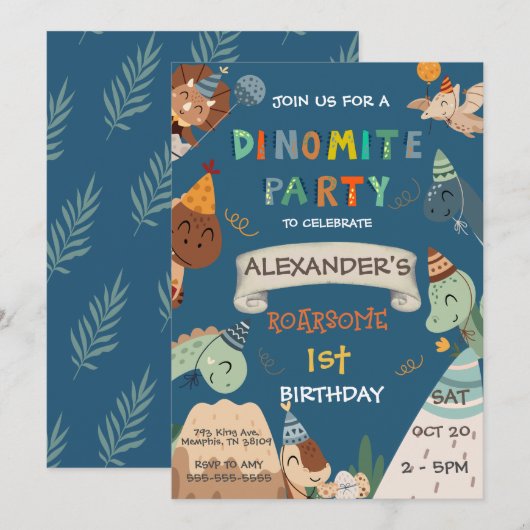 Boho Dinosaurus 1e Verjaardag Kaart (Voorkant / Achterkant)