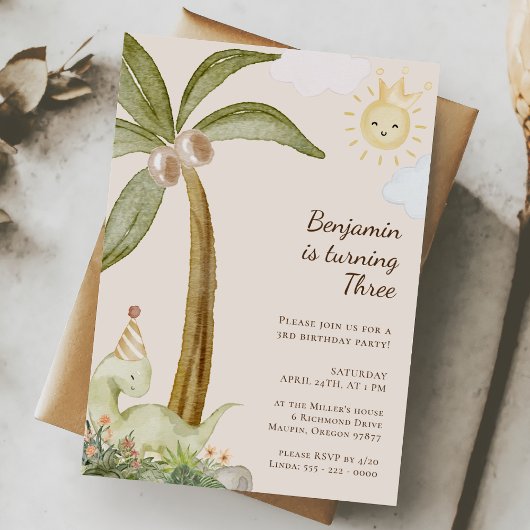 Boho Dinosaurus Alle Leeftijd Kinderverjaardagsfee Kaart