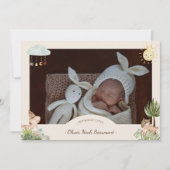 Boho dinosaurus beige twee foto geboorte aankondig aankondiging (Voorkant)