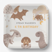 Boho Dinosaurus Party Dieren Kinderen Verjaardags Papieren Bordje (Voorkant)
