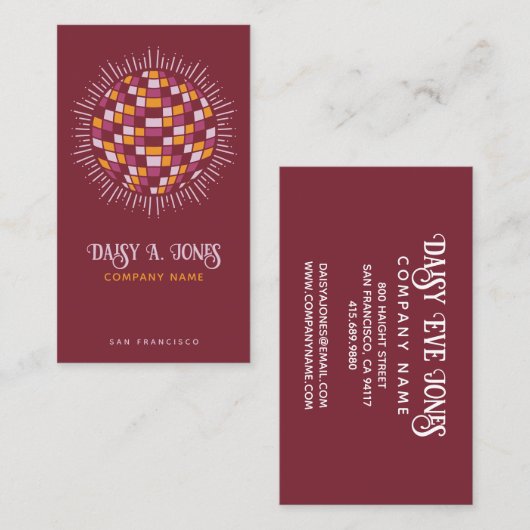 Boho Disco Ball Violet Rood Visitekaartje (Voorkant / Achterkant)