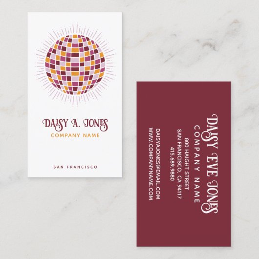 Boho Disco Ball Visitekaartje (Voorkant / Achterkant)