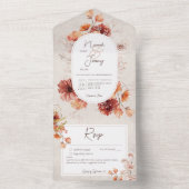 Boho Distressed Cream Rust Herfst Floral Details All In One Uitnodiging (Binnen)