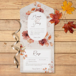 Boho Distressed Cream Rust Herfst Floral Details All In One Uitnodiging