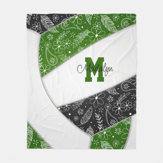 Boho doedle patroon groene zwarte volleybal fleece deken (Voorkant)