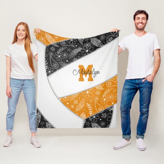 Boho doedle patroon zwarte oranje volleybal fleece deken (In situ)