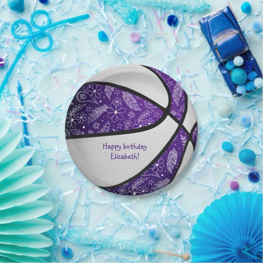 boho doedles paarse basketbal viering papieren bordje (Feest)
