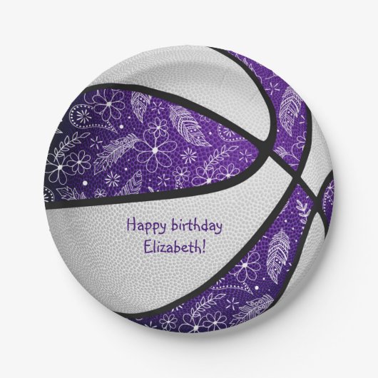 boho doedles paarse basketbal viering papieren bordje (Voorkant)