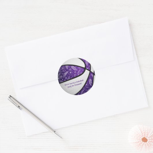 boho doedles paarse basketbal viering ronde sticker (Envelop)