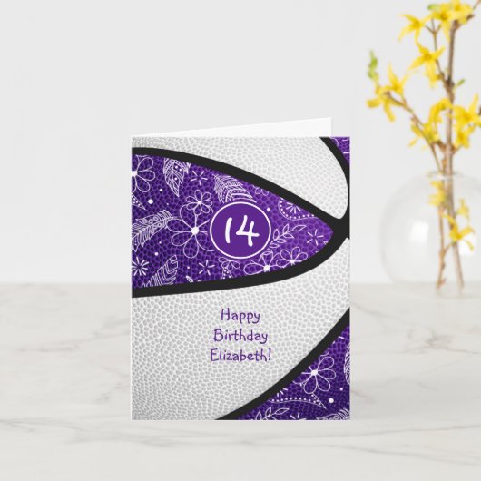 boho dole paars white giry basketbal verjaardag kaart (Gele Bloem)