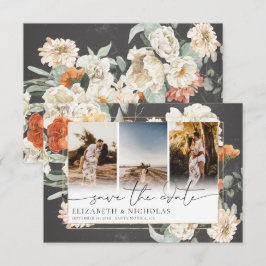 Boho Donker Bloemmotief | 3 Foto Huwelijk Save The Date