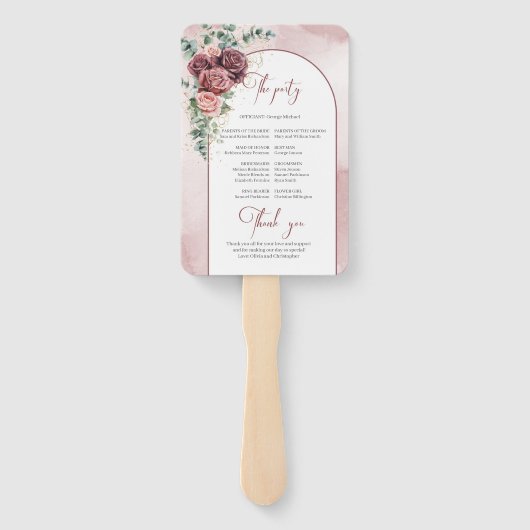 Boho donker kastanje en blos rozen eucalyptus goud handwaaier (Achterkant)