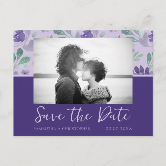 Boho Donker Paars Save the Date Trouwen Briefkaart (Voorkant)