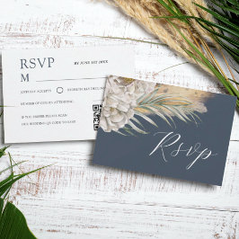 Boho Donkerblauw Aquarel Bloem RSVP Kaartje