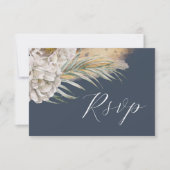 Boho Donkerblauw Aquarel Bloem RSVP Kaartje (Voorkant)
