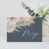 Boho Donkerblauw Aquarel Bloem RSVP Kaartje (Staand voorkant)