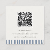 Boho donkerblauwe handgetekende strepen QR-code Vierkante Visitekaartje (Achterkant)