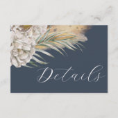 Boho Donkerblauwe Pampasgras Huwelijksdetails Informatiekaartje (Voorkant)