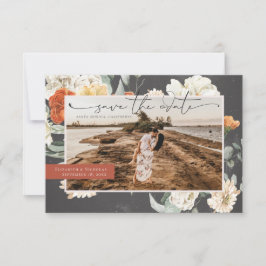 Boho Donkere Bloemrijke Groenelementen | Trouwfoto Save The Date