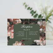 Boho donkere pioen bloemen bruiloft receptie informatiekaartje (Staand voorkant)