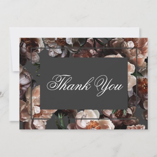 Boho donkere pioen bloemen moderne bruiloft bedankkaart (Voorkant)