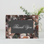 Boho donkere pioen bloemen moderne bruiloft bedankkaart (Staand voorkant)