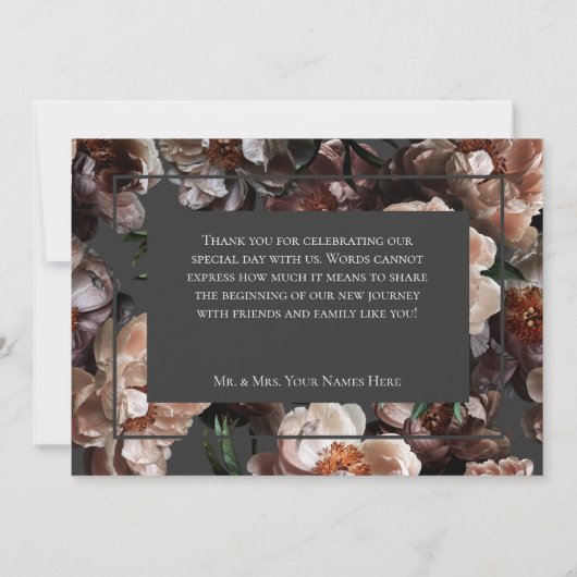 Boho donkere pioen bloemen moderne bruiloft bedankkaart (Achterkant)