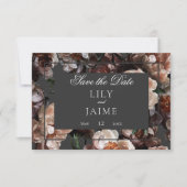 Boho donkere pioen bloemen moderne bruiloft save the date (Voorkant)