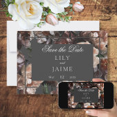 Boho donkere pioen bloemen moderne bruiloft save the date