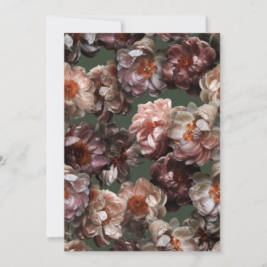 Boho donkere pioen bloemen moderne salie bruiloft kaart (Achterkant)