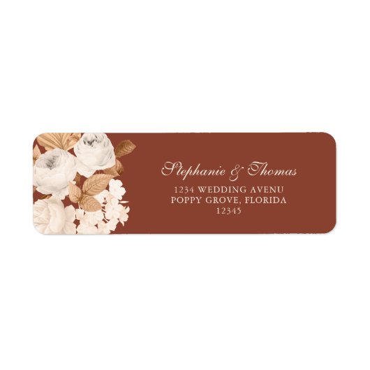 Boho Donkere Terracotta Bloem Retouradreslabel Etiket (Voorkant)