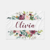 Boho donkerrode waterverf bloemen gepersonaliseerd fleece deken (Voorkant (Horizontaal))