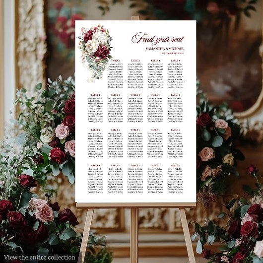 Boho donkerrood gouden rozen bruiloft zitplaatskaa poster