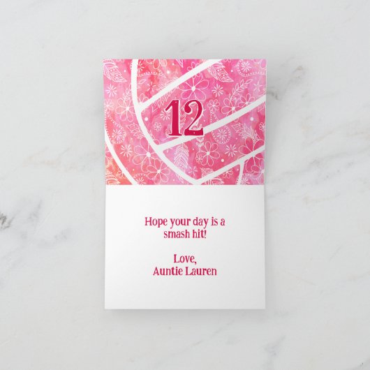 Boho Doodle Bloemen Roze Volleybal Verjaardag Kaart (Binnen)