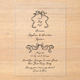 Boho Doodle Handgeschreven Retro Black Wedding Acryl Uitnodigingen