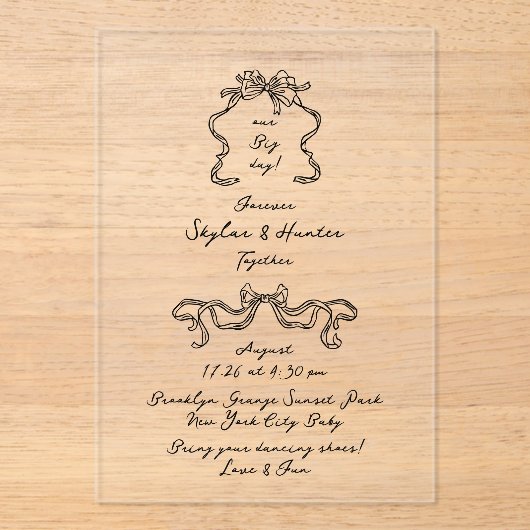Boho Doodle Handgeschreven Retro Black Wedding Acryl Uitnodigingen (Voorkant)