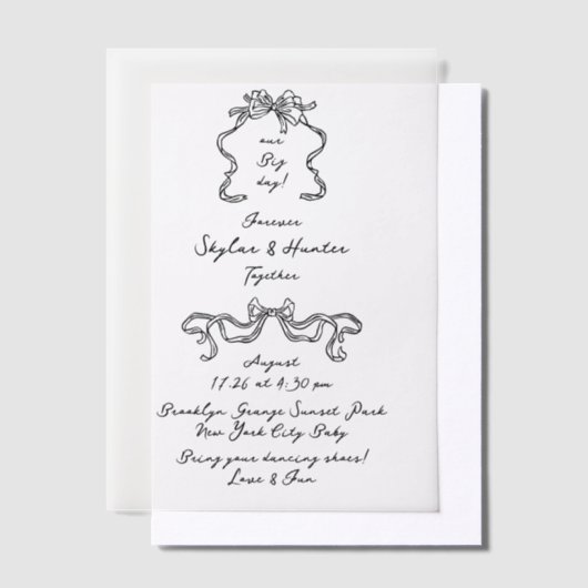 Boho Doodle Handgeschreven Retro Black Wedding Vellum Uitnodigingen (Offset)
