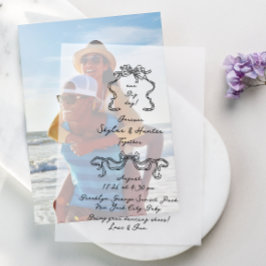 Boho Doodle Handgeschreven Retro Black Wedding Vellum Uitnodigingen