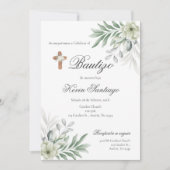 Boho Doop Español Invitación bloemen Kaart (Voorkant)