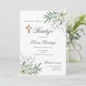 Boho Doop Español Invitación bloemen Kaart (Staand voorkant)