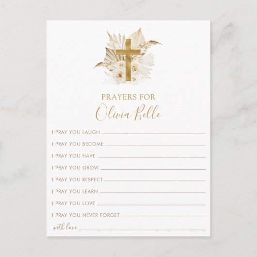 Boho Doop Gebed Kaart Gebed voor Baby Kaart (Voorkant)