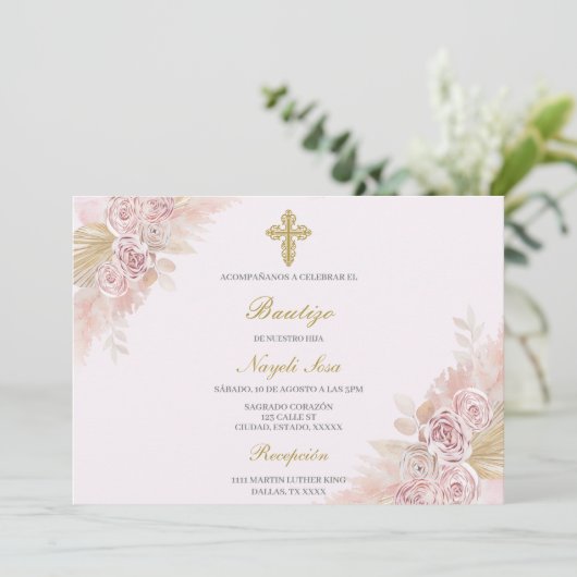 Boho Doop Spaans Uitnodiging (Staand voorkant)