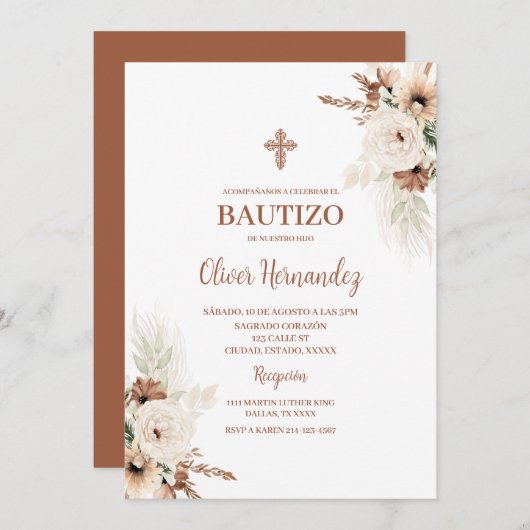 Boho doop spaanse uitnodiging (Voorkant / Achterkant)