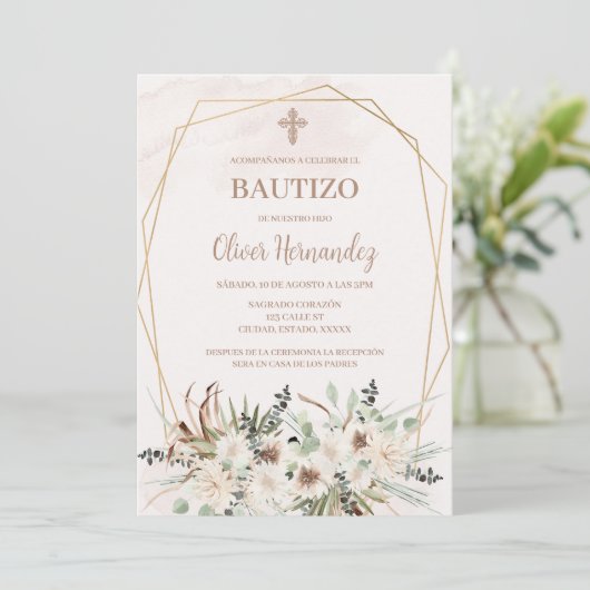 Boho doop spaanse uitnodiging (Staand voorkant)