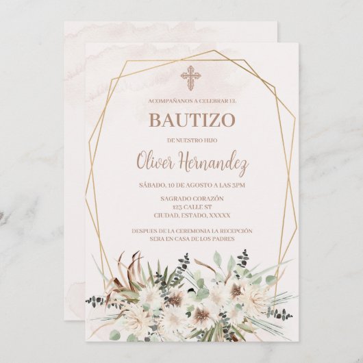 Boho doop spaanse uitnodiging (Voorkant / Achterkant)