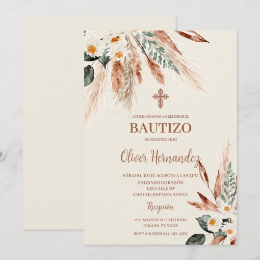 Boho doop spaanse uitnodiging (Voorkant / Achterkant)