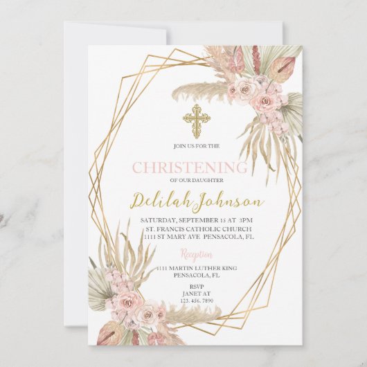 Boho doop uitnodiging voor meisje (Voorkant)