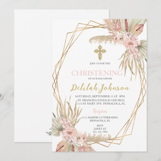 Boho doop uitnodiging voor meisje (Voorkant / Achterkant)