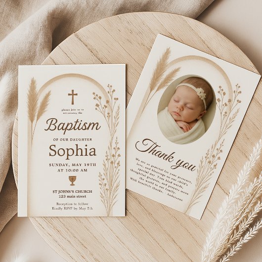 Boho Doopsel Uitnodiging en Dank U Kaart Set